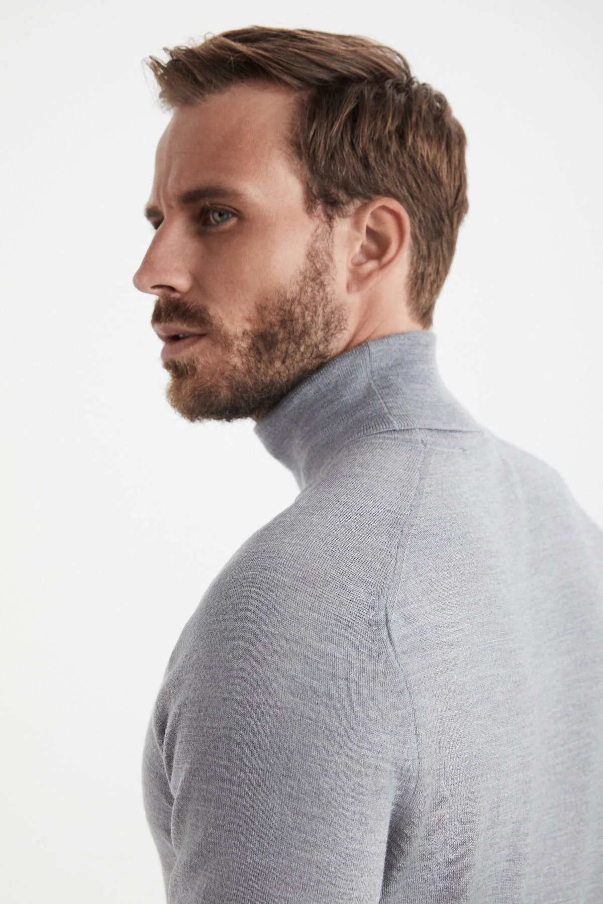 Hemington - Boğazlı Slim Fit Açık Gri Merino Yün Triko (3)