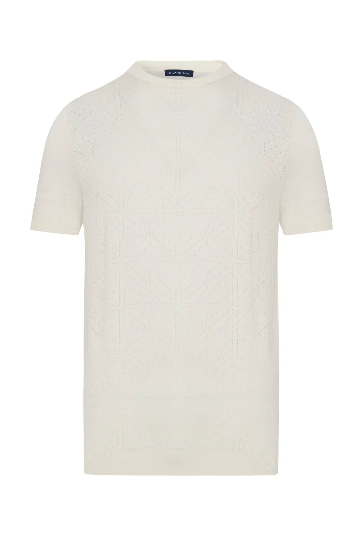 Hemington - Ajur Örgü Detaylı Bisiklet Yaka Beyaz Triko T-Shirt (7)