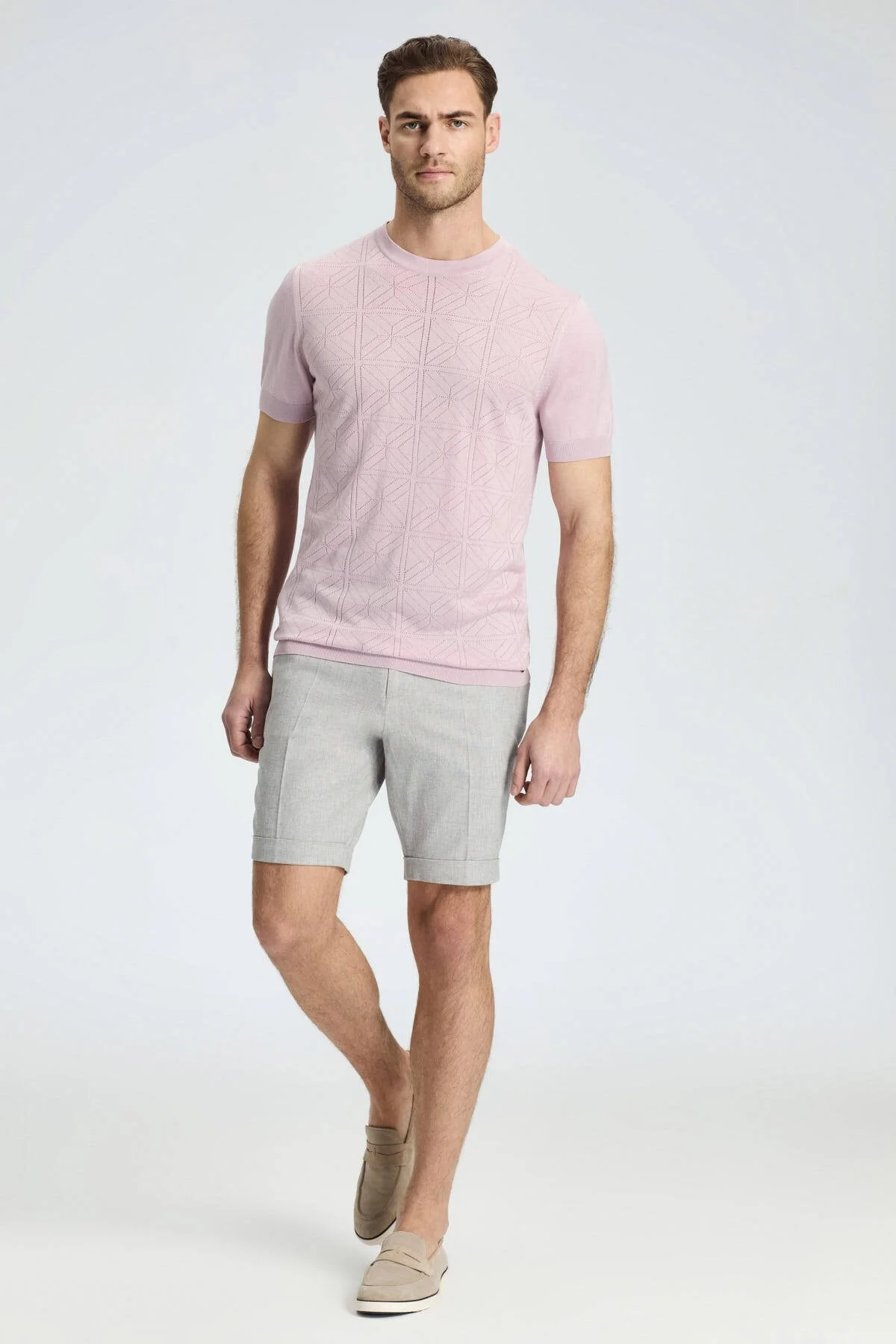 Hemington - Ajur Örgü Detaylı Bisiklet Yaka Gül Kurusu Triko T-Shirt (3)