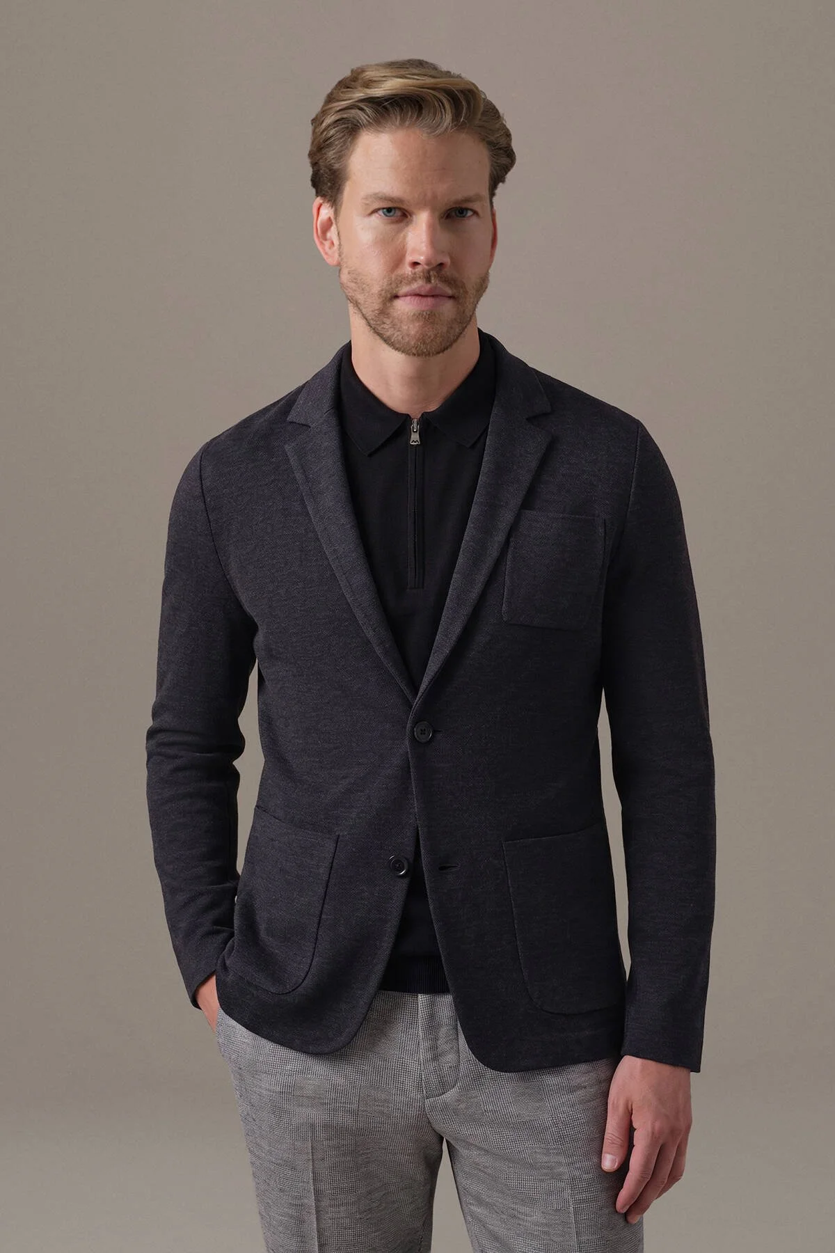 Hemington - Extrafine Merino Antrasit Triko Blazer Ceket (1)