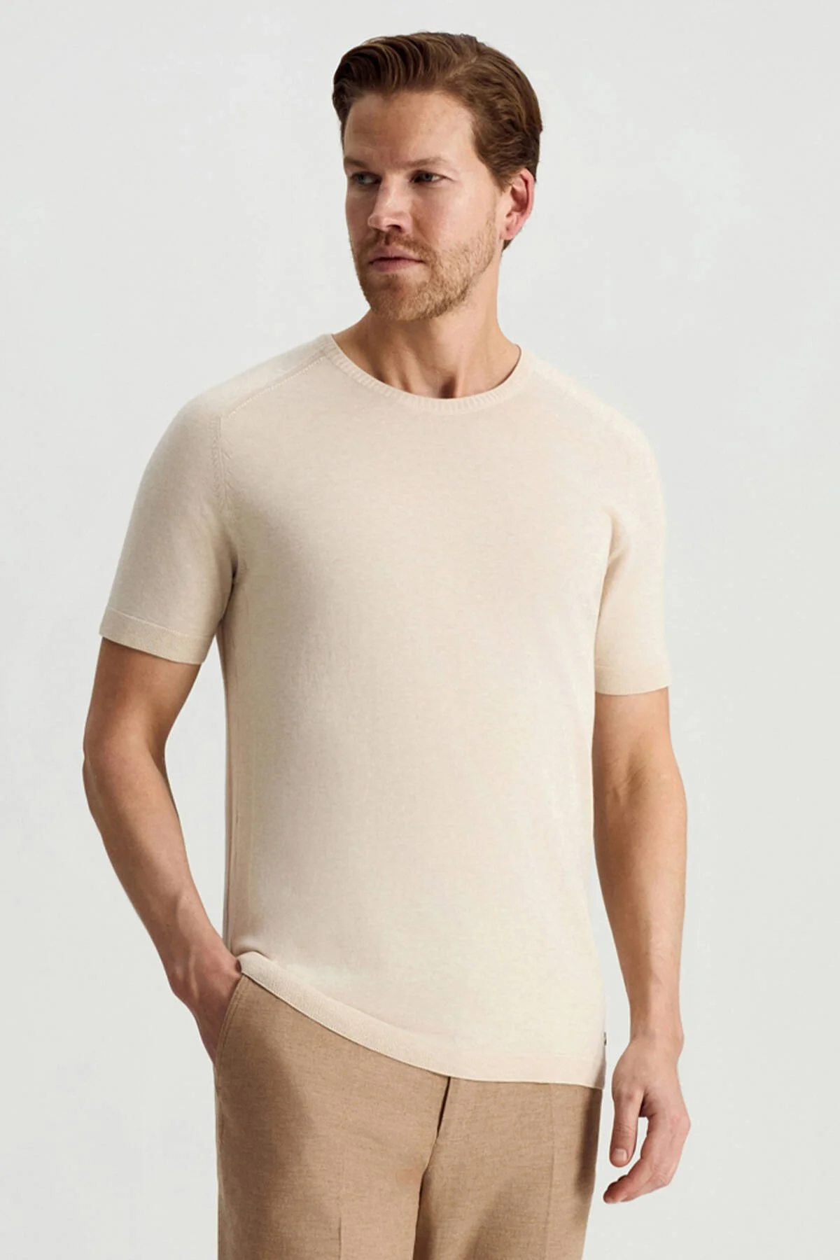 Hemington - Bisiklet Yaka Bej Giza Pamuk Triko T-Shirt (1)