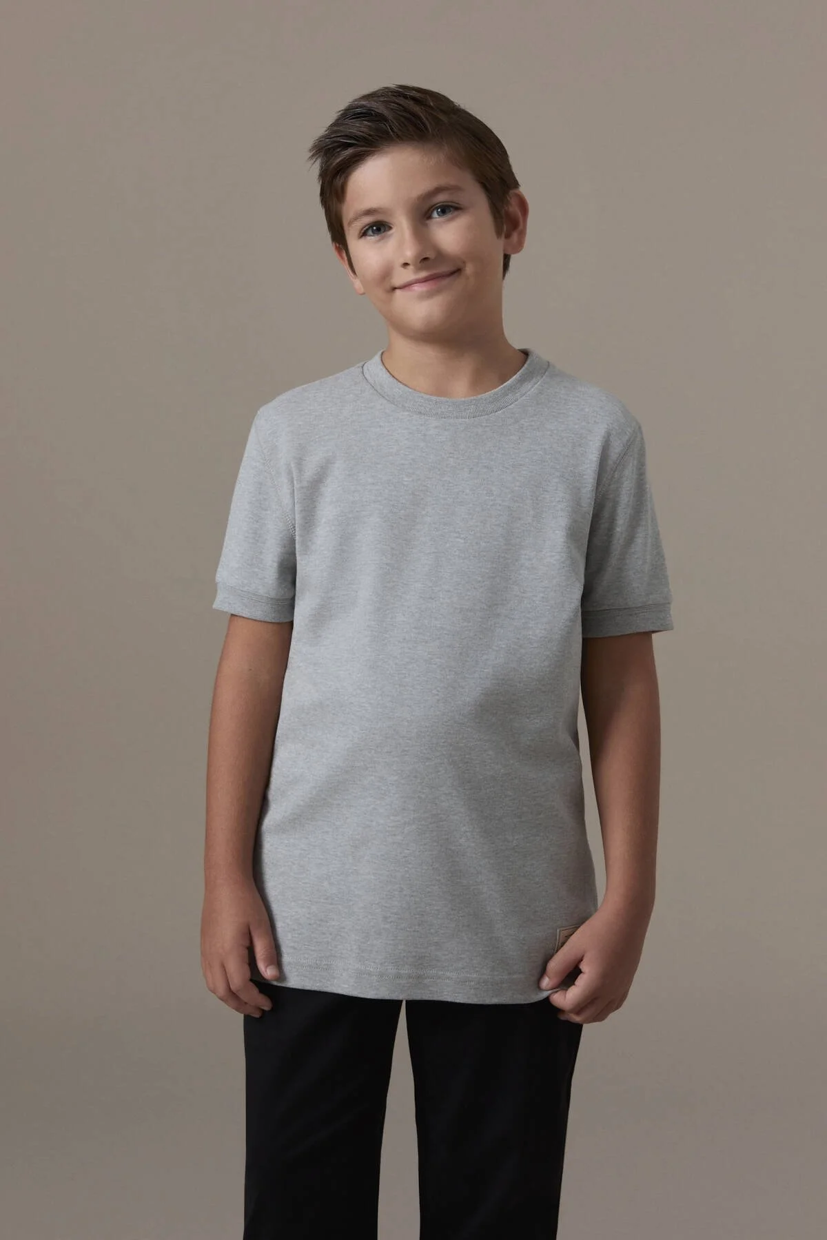 Hemington - Bisiklet Yaka Rahat Resim Saf Pamuk Açık Gri Çocuk T-Shirt (1)