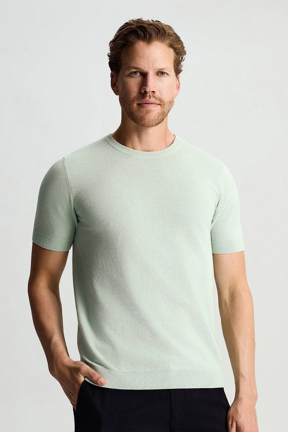 Hemington - Bisiklet Yaka Saf Pamuk Açık Yeşil Triko T-Shirt (1)