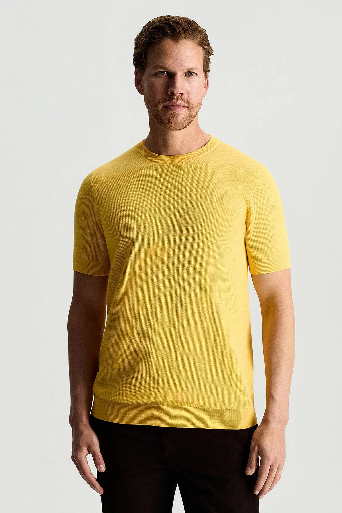 Hemington - Bisiklet Yaka Saf Pamuk Sarı Triko T-Shirt (1)