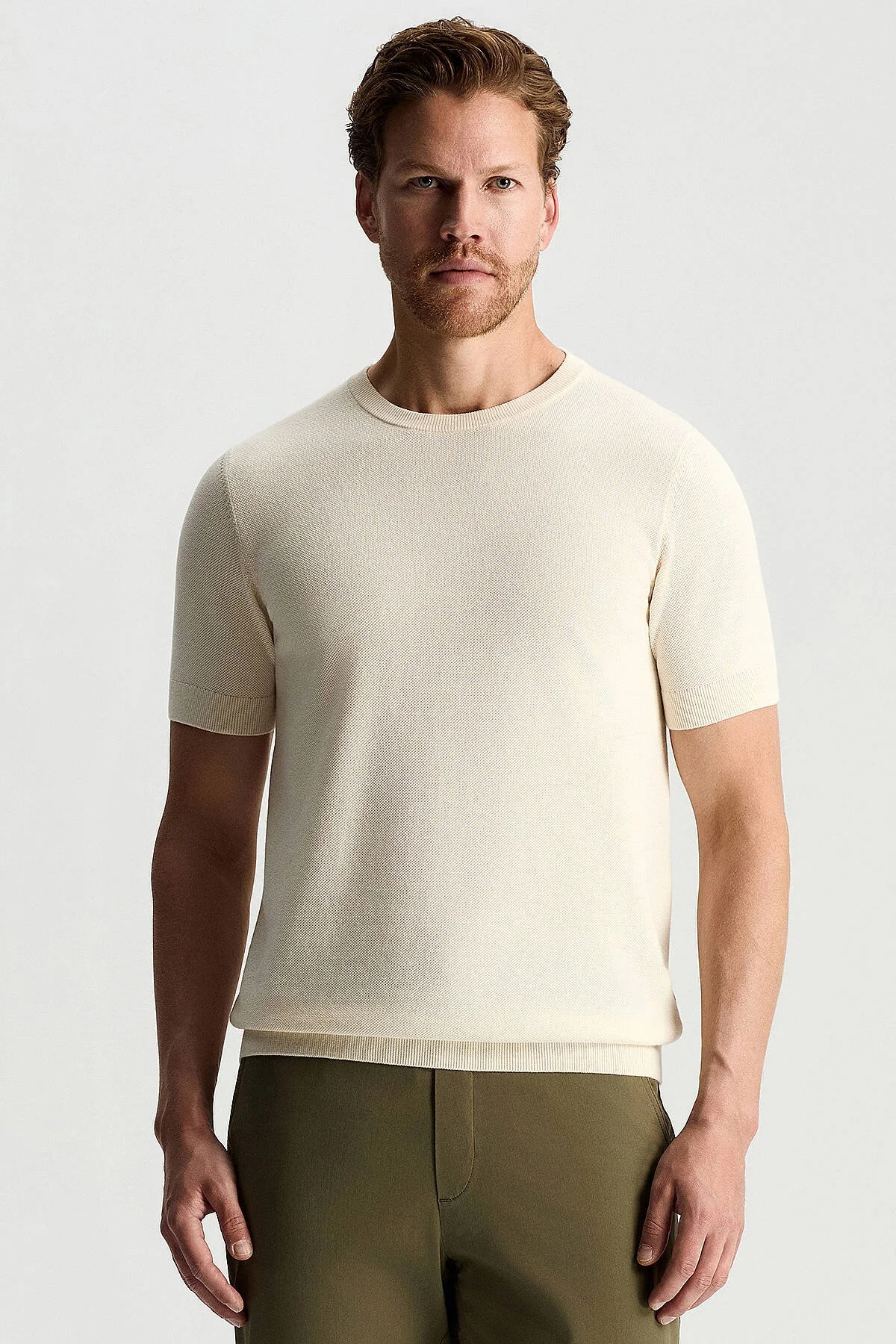Hemington - Bisiklet Yaka Saf Pamuk Açık Bej Triko T-Shirt (1)