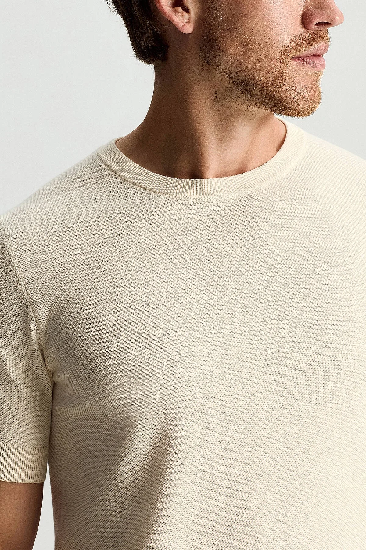 Hemington - Bisiklet Yaka Saf Pamuk Açık Bej Triko T-Shirt (3)