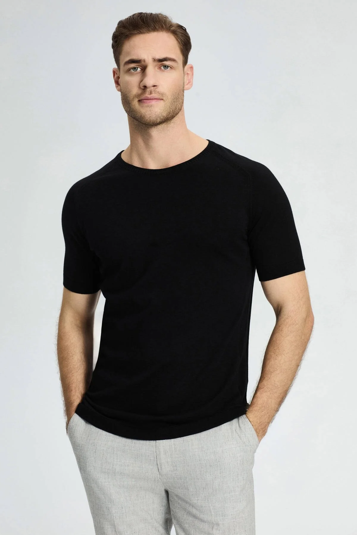 Hemington - Bisiklet Yaka Siyah Giza Pamuk Triko T-Shirt (1)