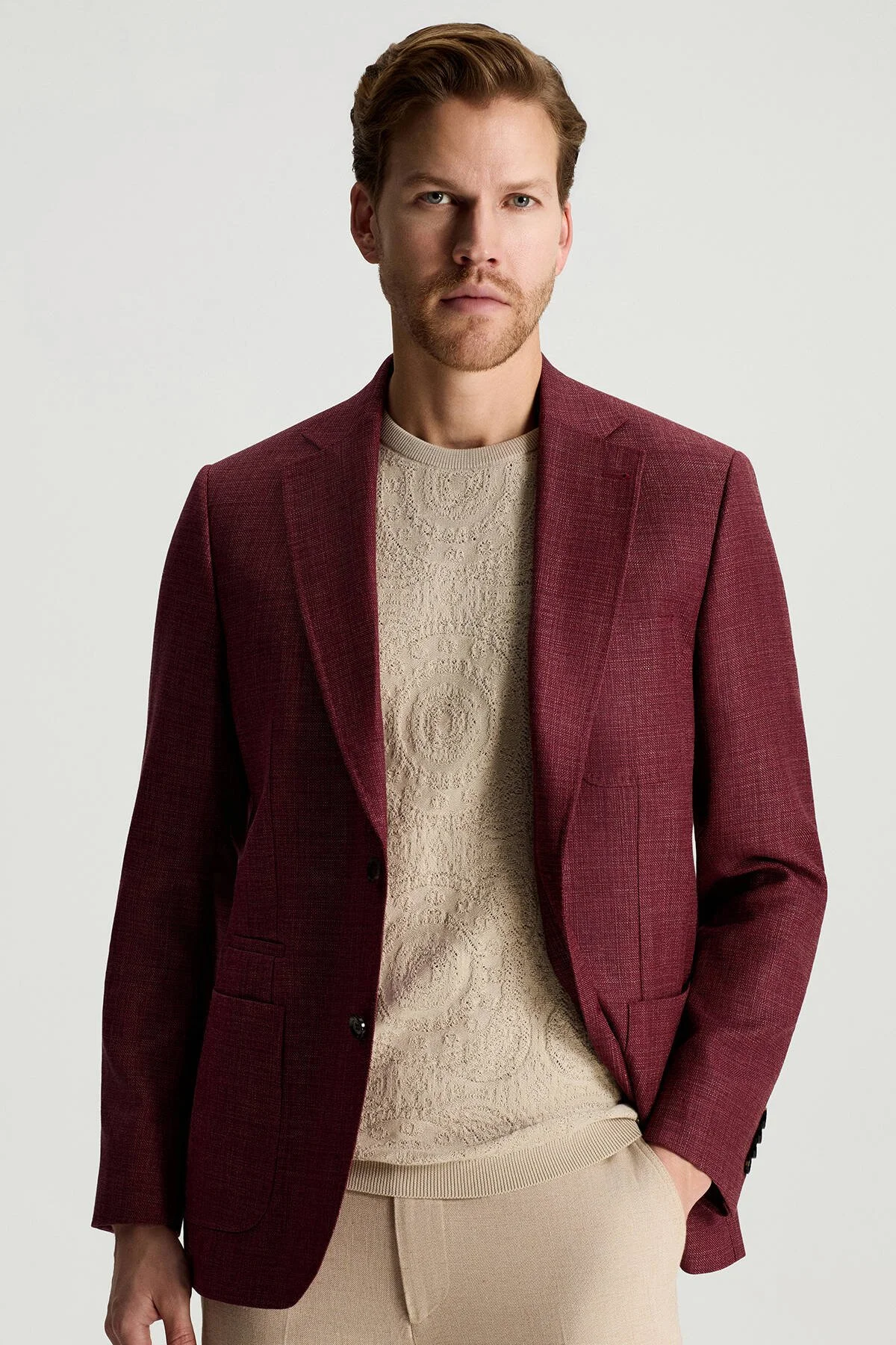 Hemington - Keten Karışım Bordo Yazlık Blazer Ceket (1)