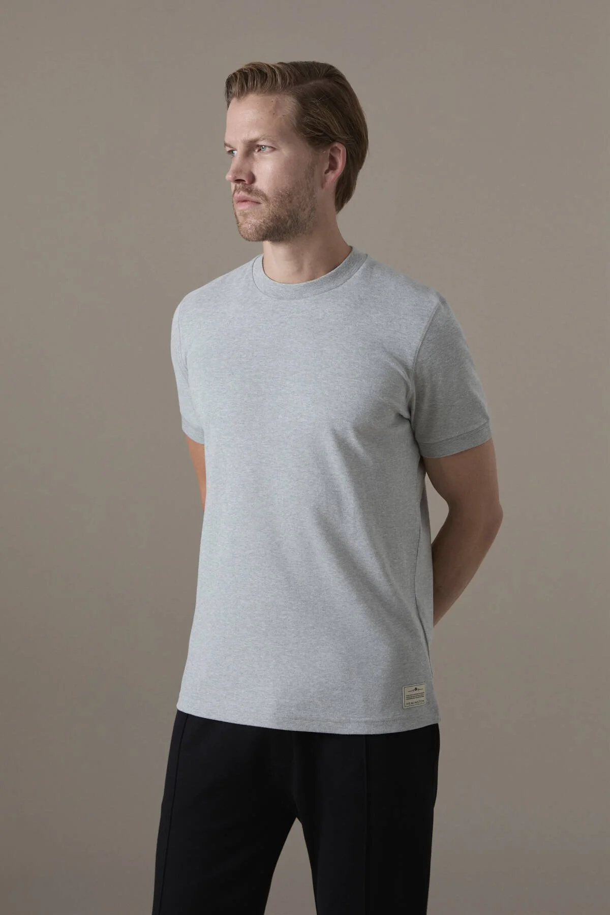 Hemington - Brushed Pamuk Rahat Kesim Bisiklet Yaka Açık Gri T-Shirt (3)