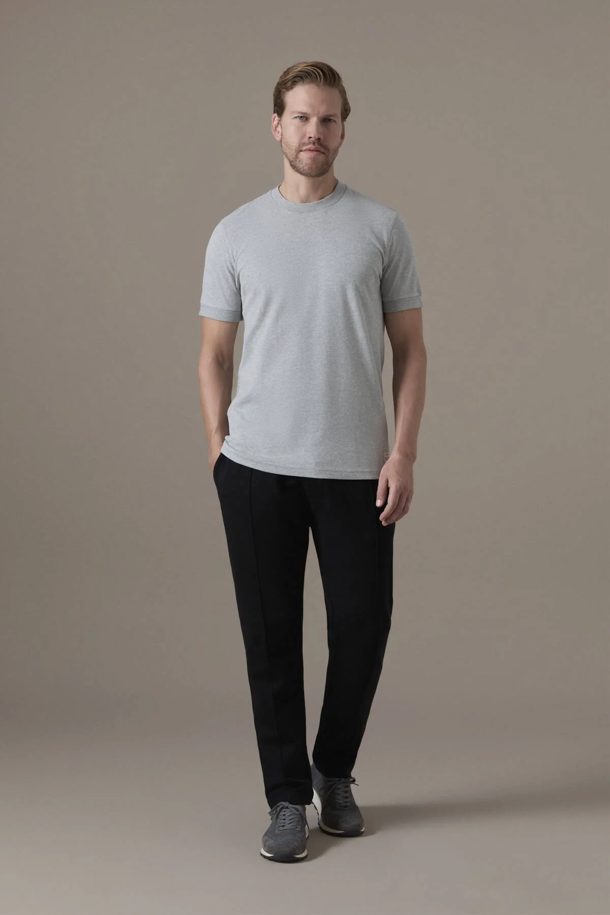 Hemington - Brushed Pamuk Rahat Kesim Bisiklet Yaka Açık Gri T-Shirt (2)