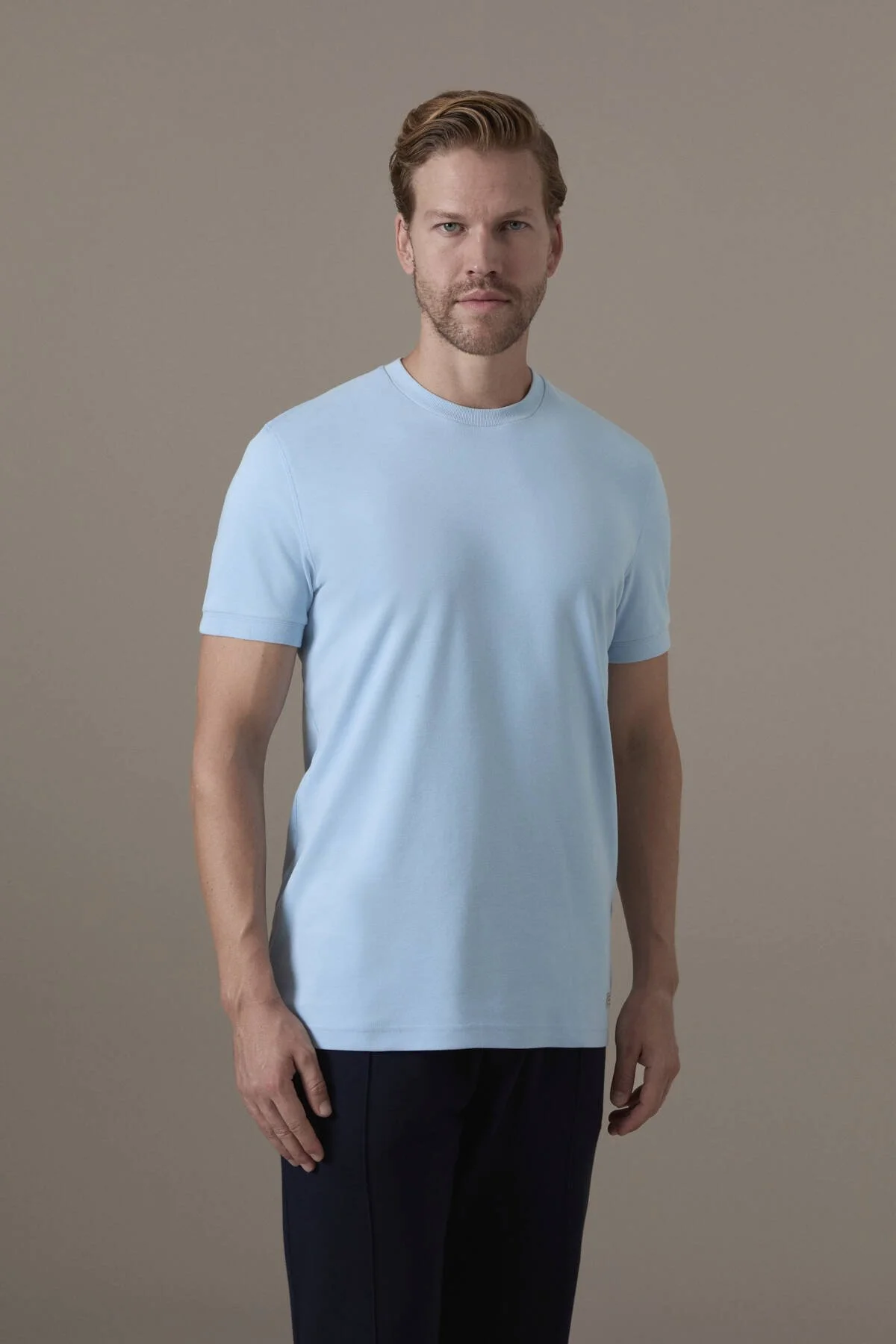 Hemington - Brushed Pamuk Rahat Kesim Bisiklet Yaka Mavi T-Shirt (1)