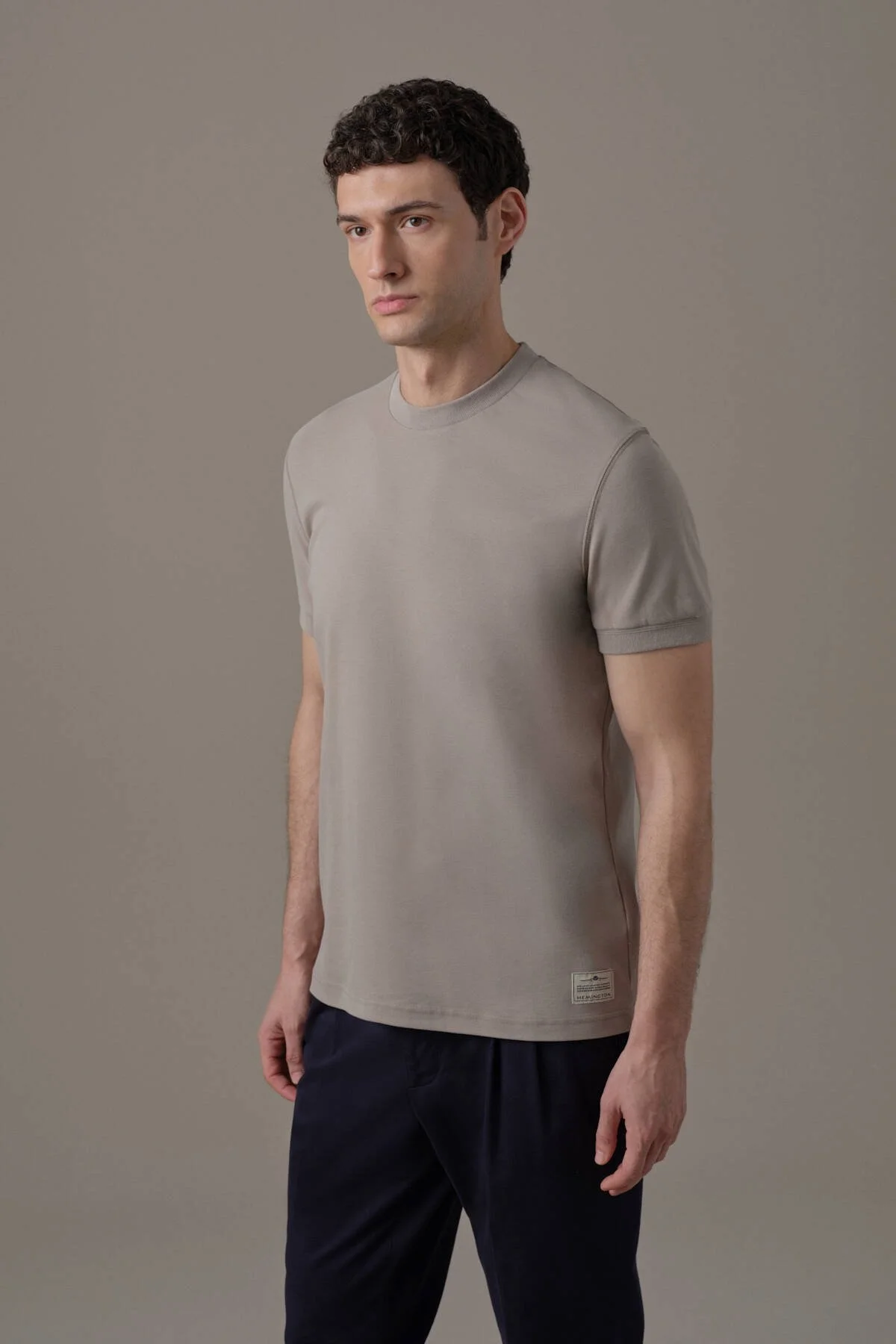 Hemington - Brushed Pamuk Rahat Kesim Bisiklet Yaka Vizon Rengi T-Shirt (1)