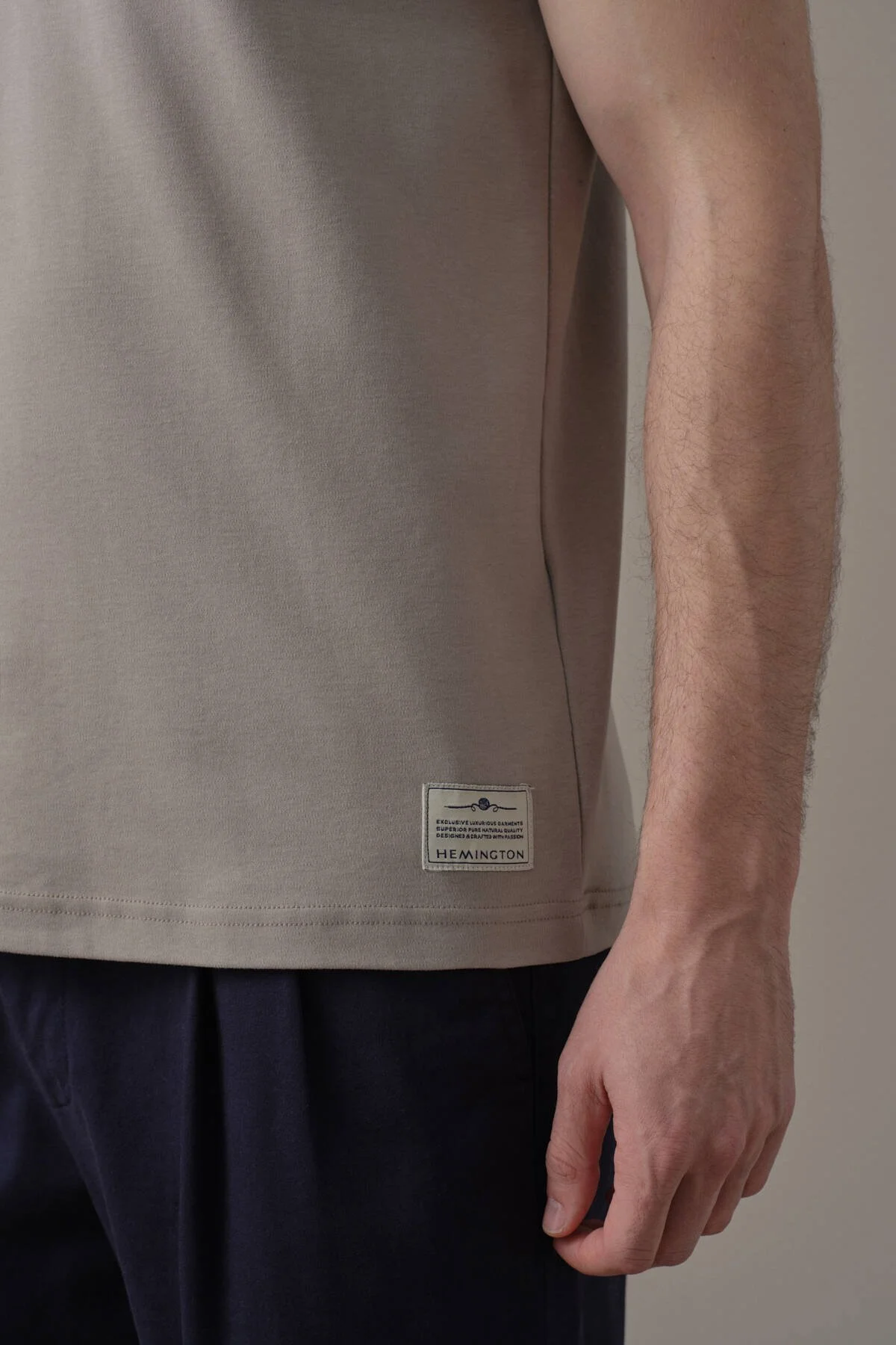 Hemington - Brushed Pamuk Rahat Kesim Bisiklet Yaka Vizon Rengi T-Shirt (3)