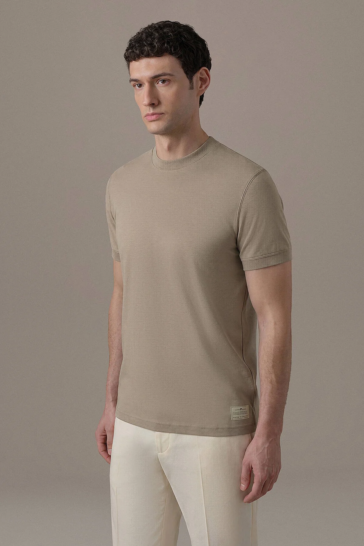 Hemington - Brushed Pamuk Rahat Kesim Bisiklet Yaka Vizon Rengi T-Shirt (1)