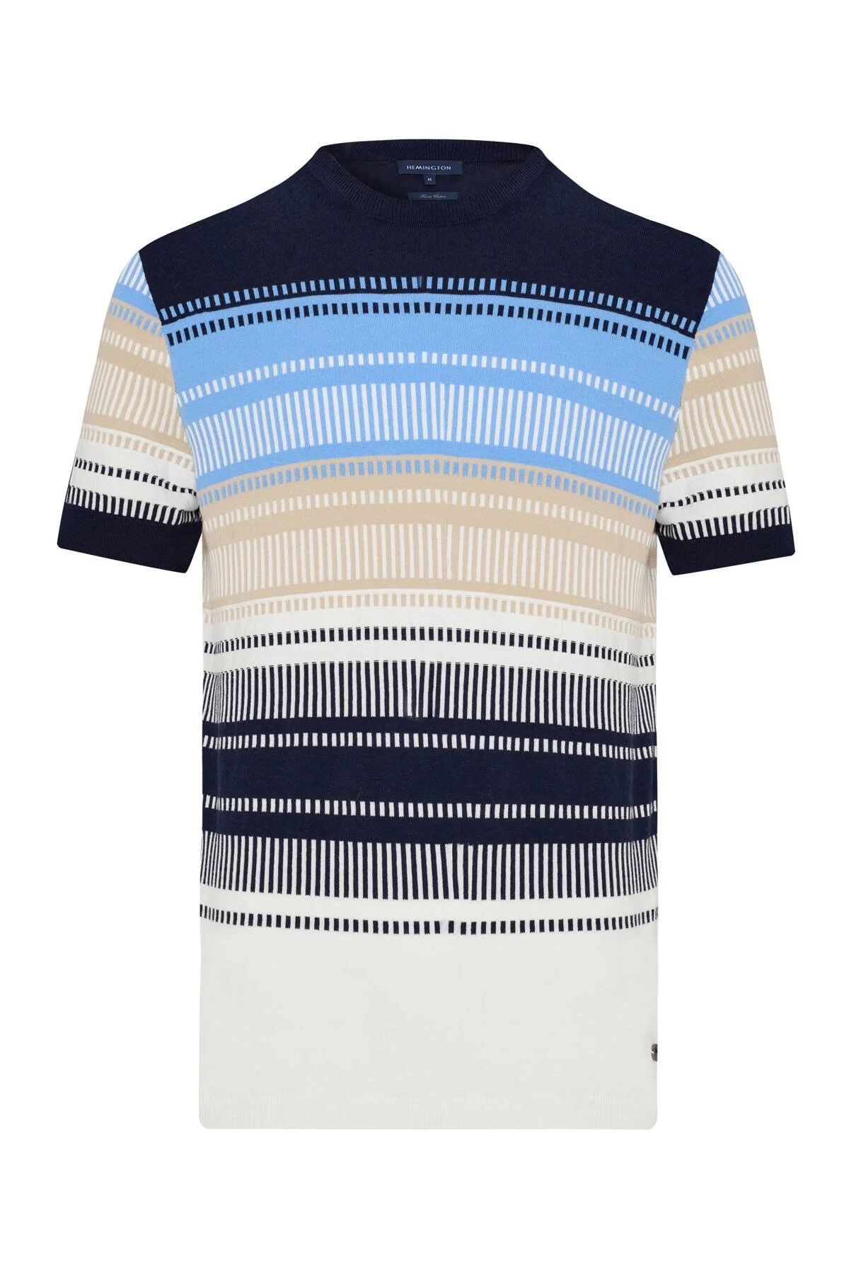 Hemington - Beyaz-Mavi Desen Bisiklet Yaka Saf Pamuk Triko T-Shirt (7)