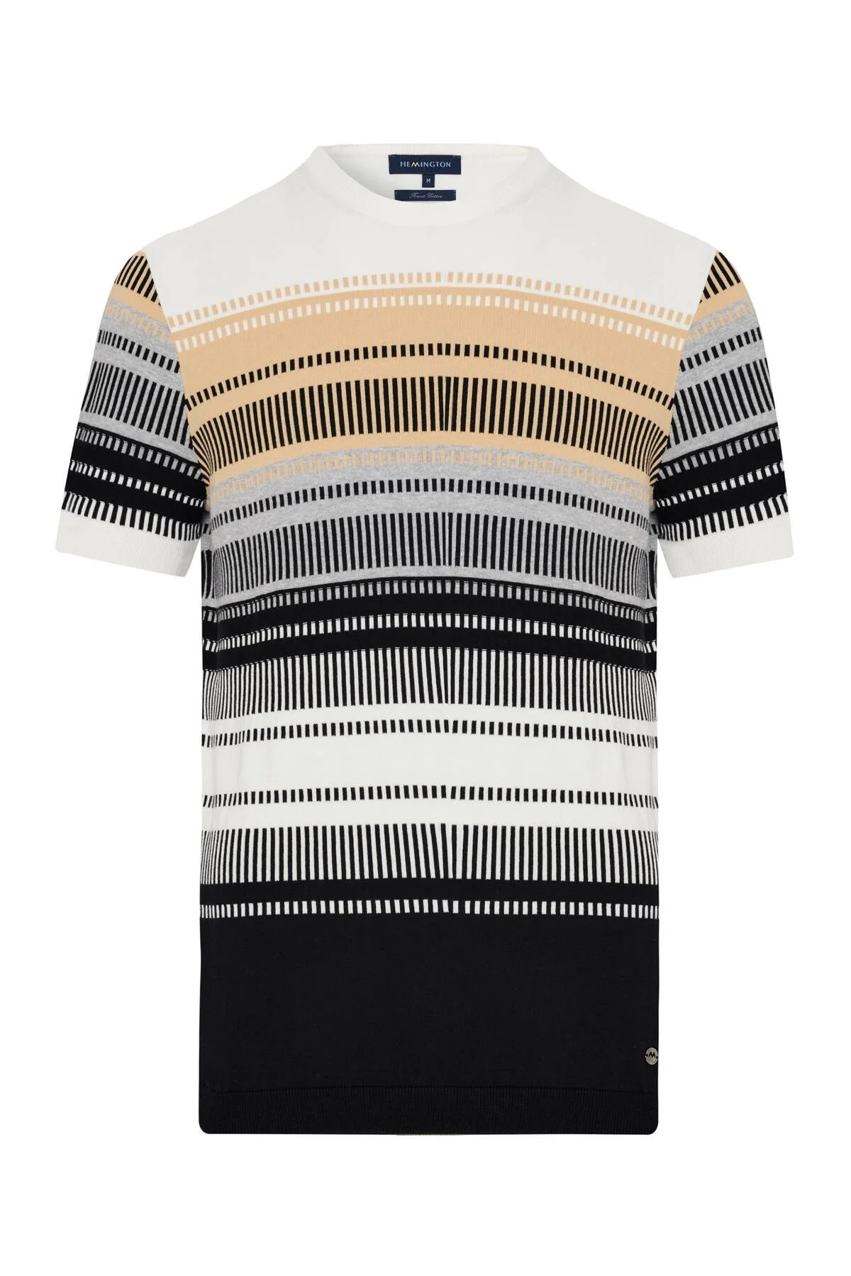 Hemington - Siyah-Açık Gri Desen Bisiklet Yaka Saf Pamuk Triko T-Shirt (7)