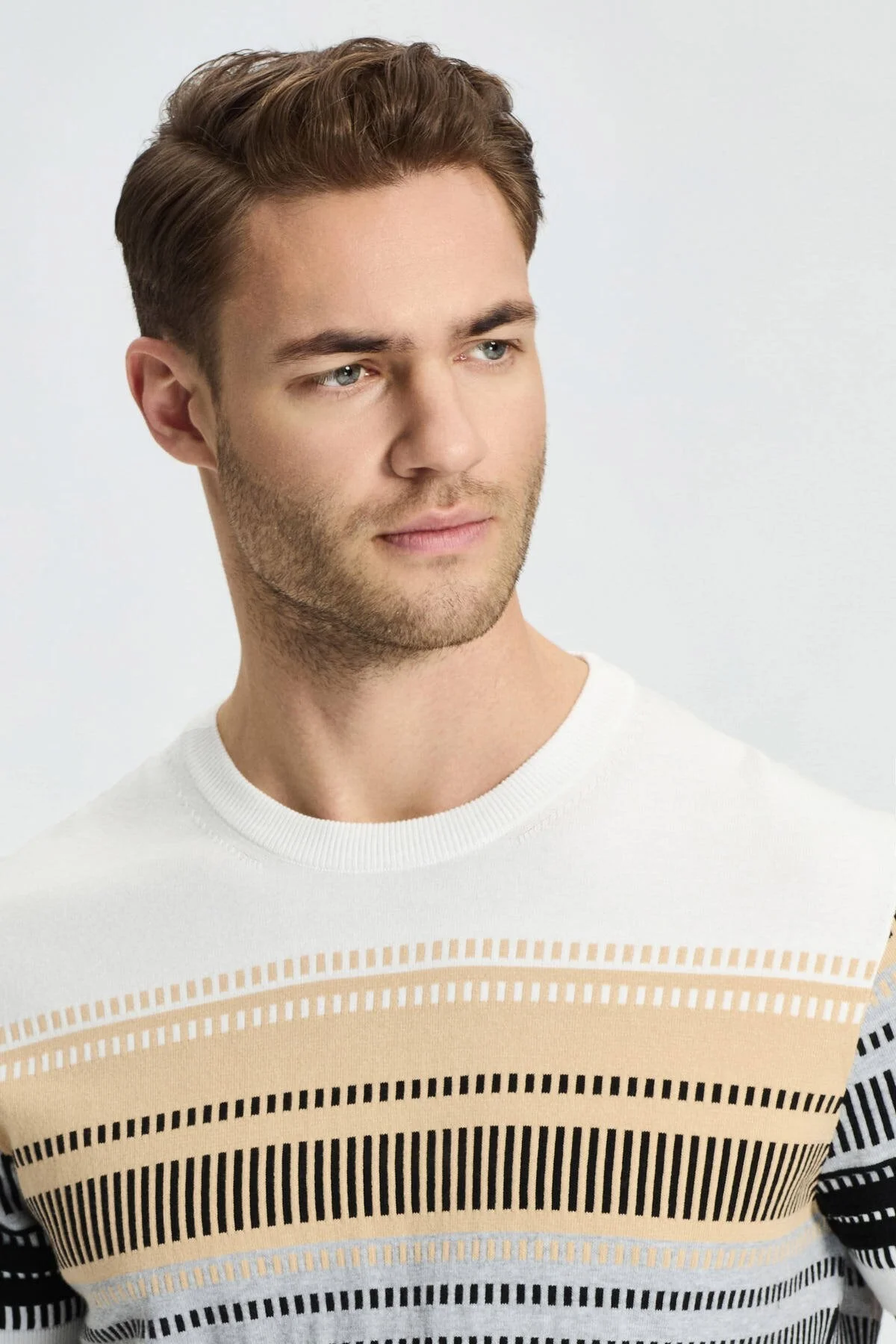 Hemington - Siyah-Açık Gri Desen Bisiklet Yaka Saf Pamuk Triko T-Shirt (4)