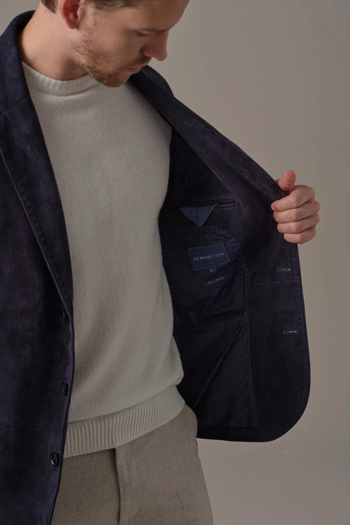 Hemington - Doğal Süet Deri Lacivert Blazer Ceket (3)
