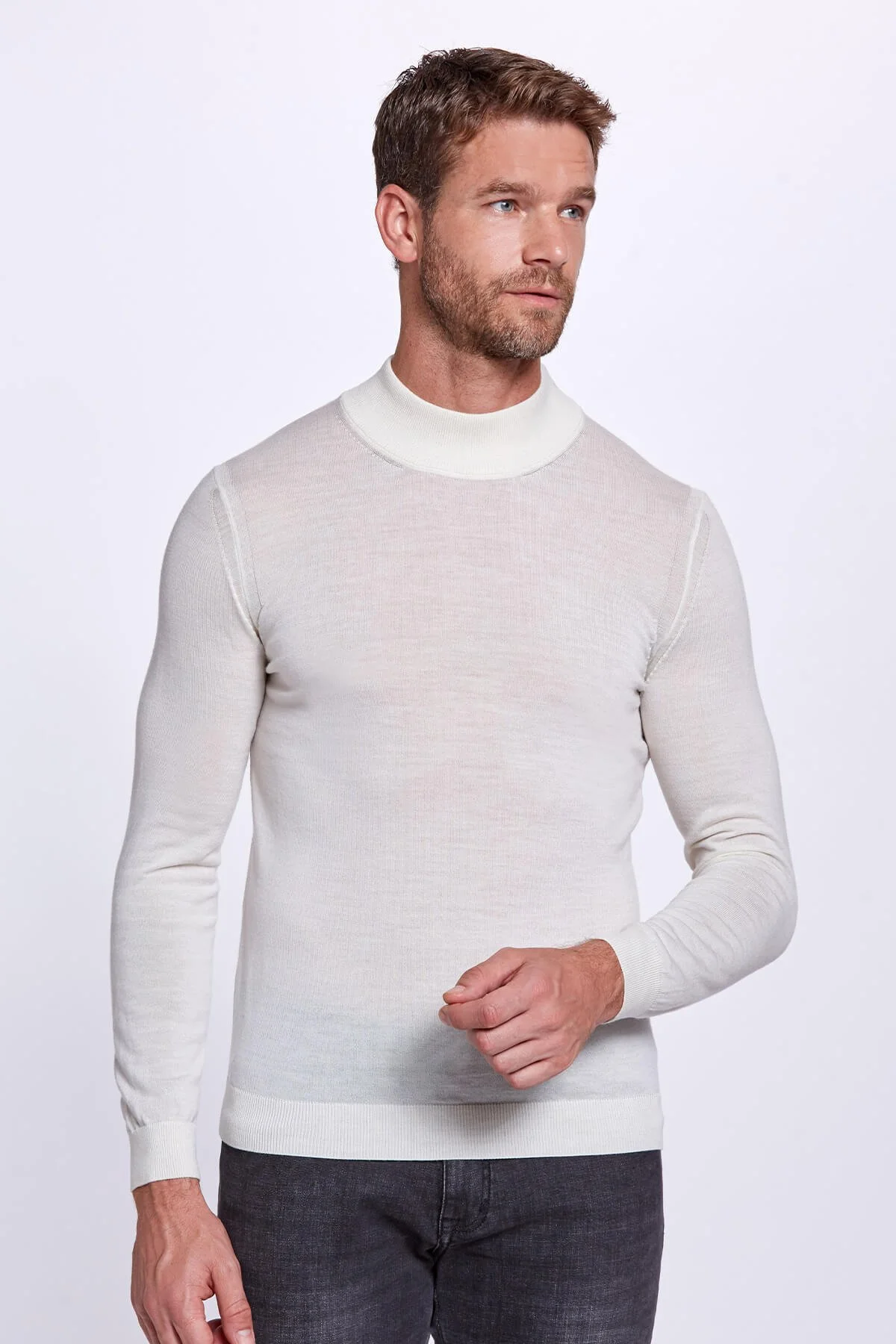 Hemington - Ekru Yarım Balıkçı Yaka Merino Yün Triko (1)