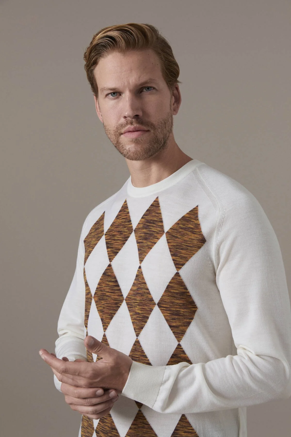 Hemington - Extrafine Merino Argyle Desen Ekru Triko (3)