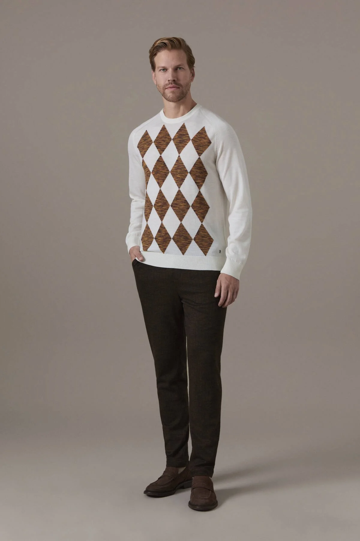 Hemington - Extrafine Merino Argyle Desen Ekru Triko (2)
