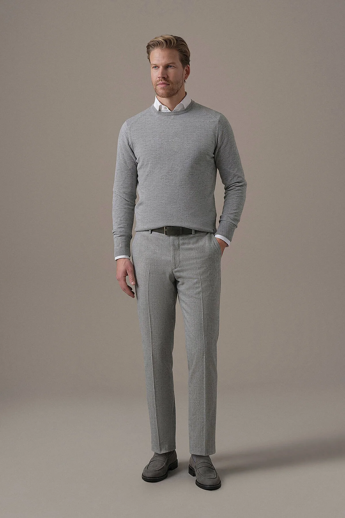 Hemington - Extrafine Merino Bisiklet Yaka Açık Gri Triko (2)