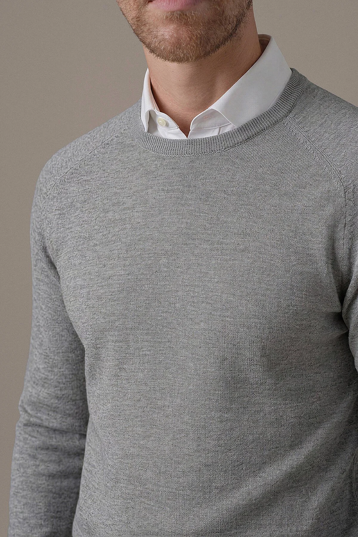 Hemington - Extrafine Merino Bisiklet Yaka Açık Gri Triko (4)