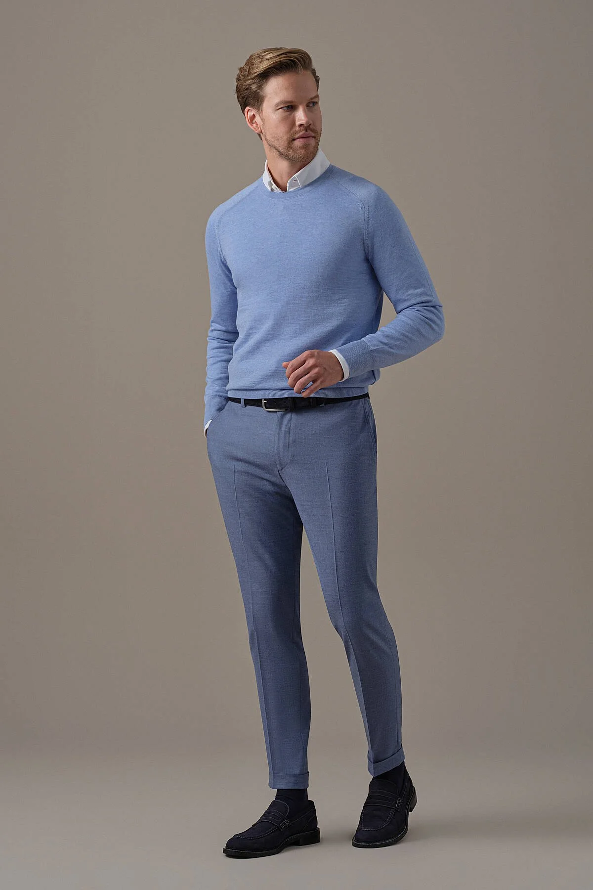 Hemington - Extrafine Merino Bisiklet Yaka Açık Mavi Triko (4)