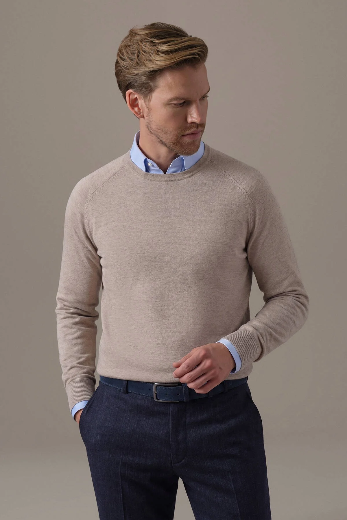 Hemington - Extrafine Merino Bisiklet Yaka Bej Triko (1)