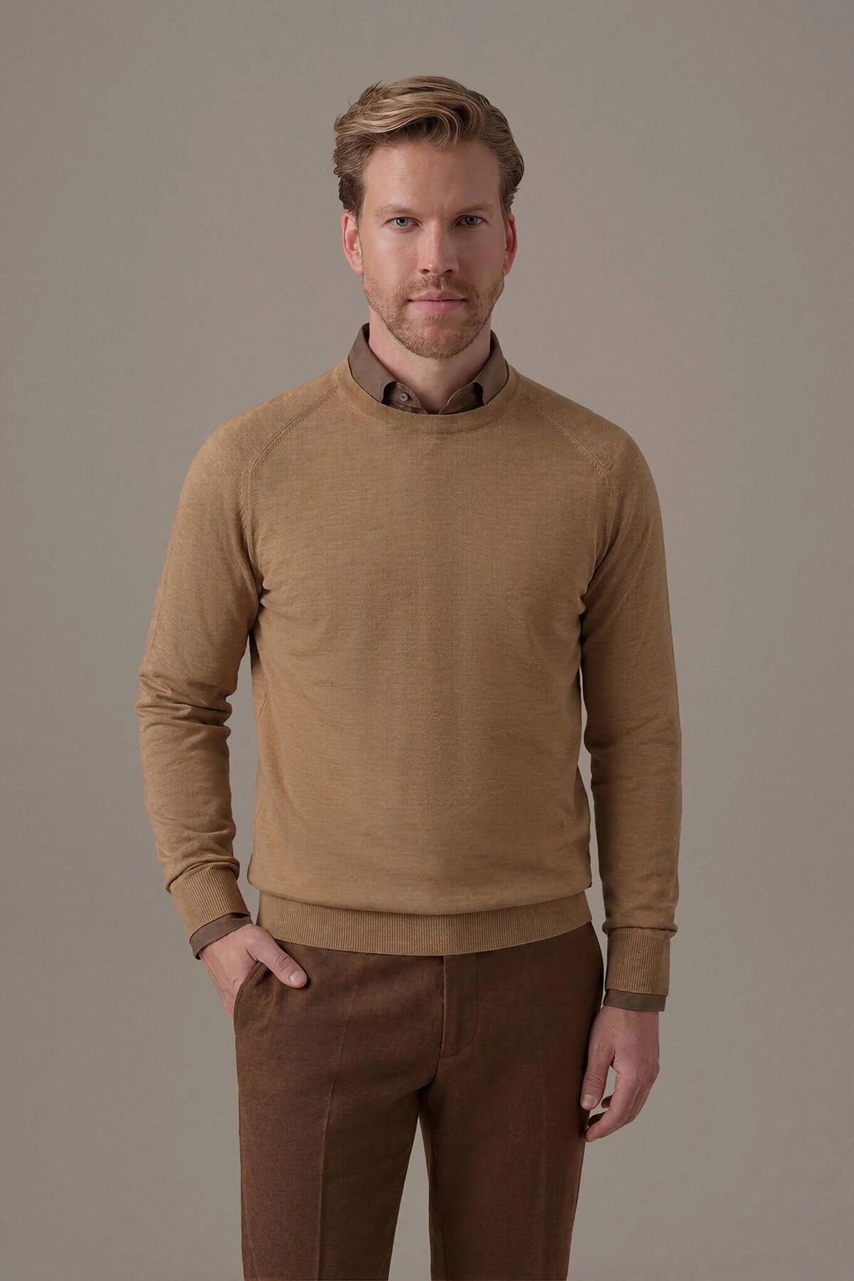 Hemington - Extrafine Merino Bisiklet Yaka Camel Triko (1)