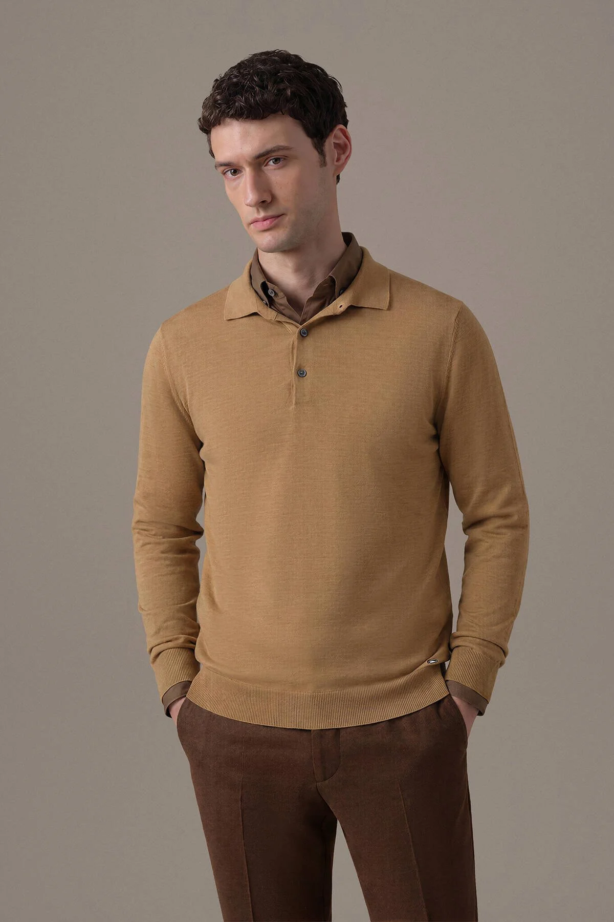 Hemington - Extrafine Merino Camel 3 Düğme Polo Triko (1)
