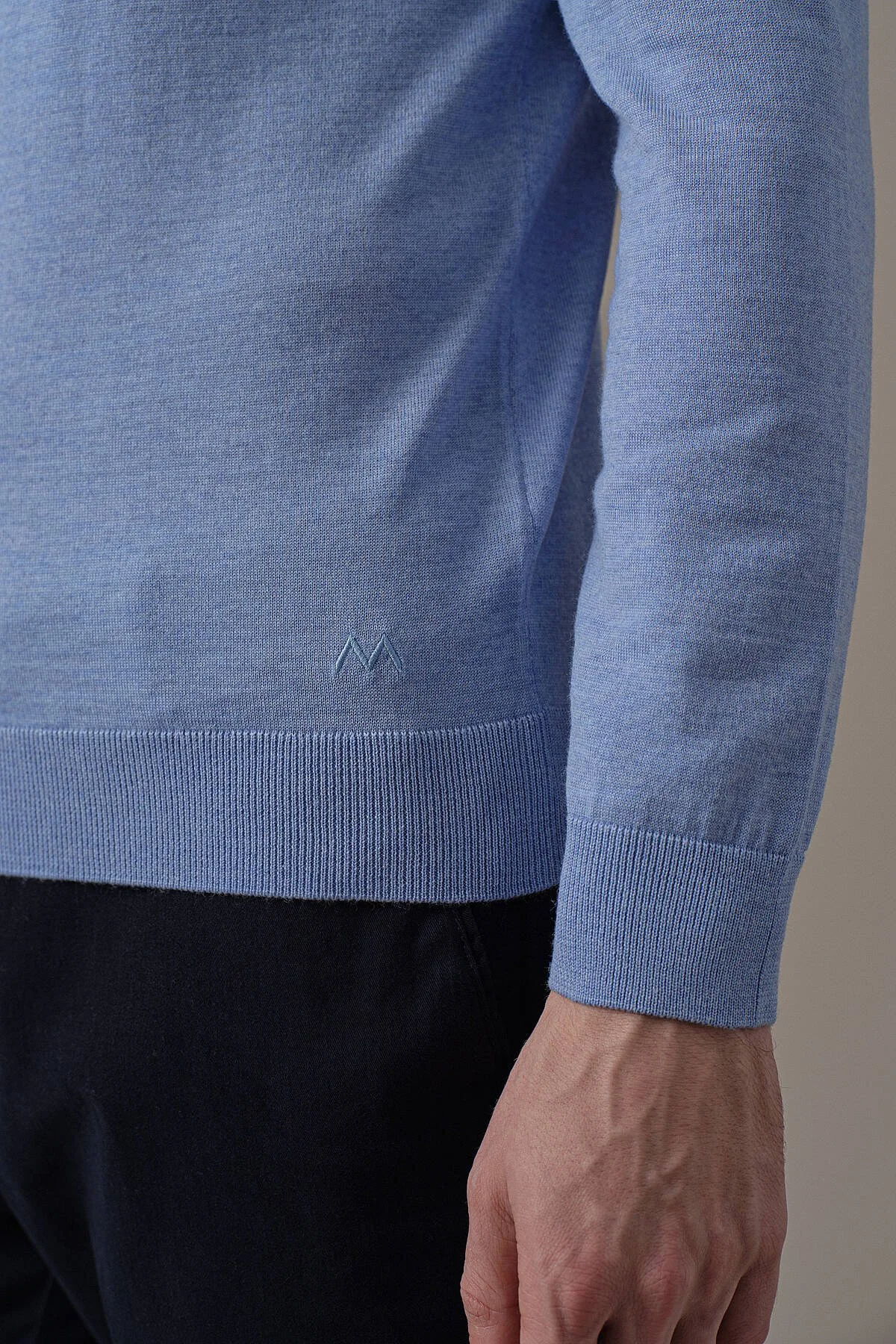 Hemington - Extrafine Merino Fermuarlı Açık Mavi Triko Hırka (4)
