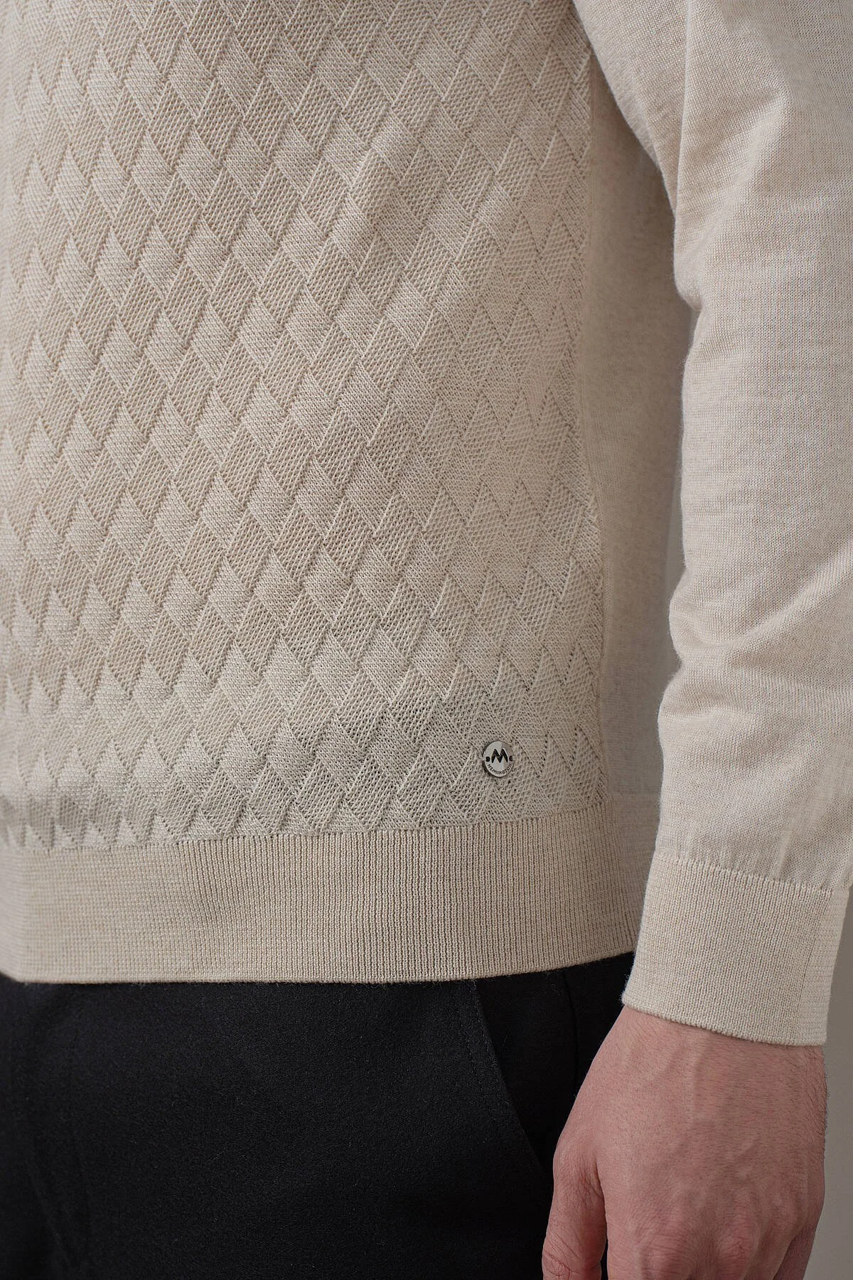 Hemington - Extrafine Merino Mini Argyle Desen Bej Fermuarlı Polo Triko (4)