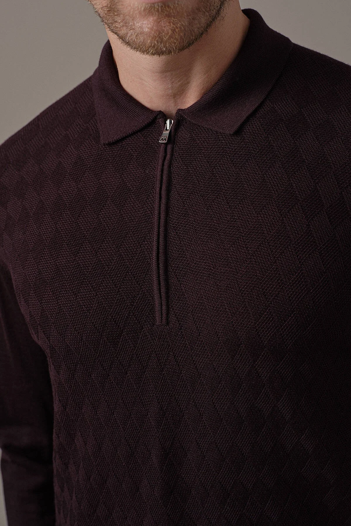 Hemington - Extrafine Merino Mini Argyle Desen Bordo Fermuarlı Polo Triko (4)