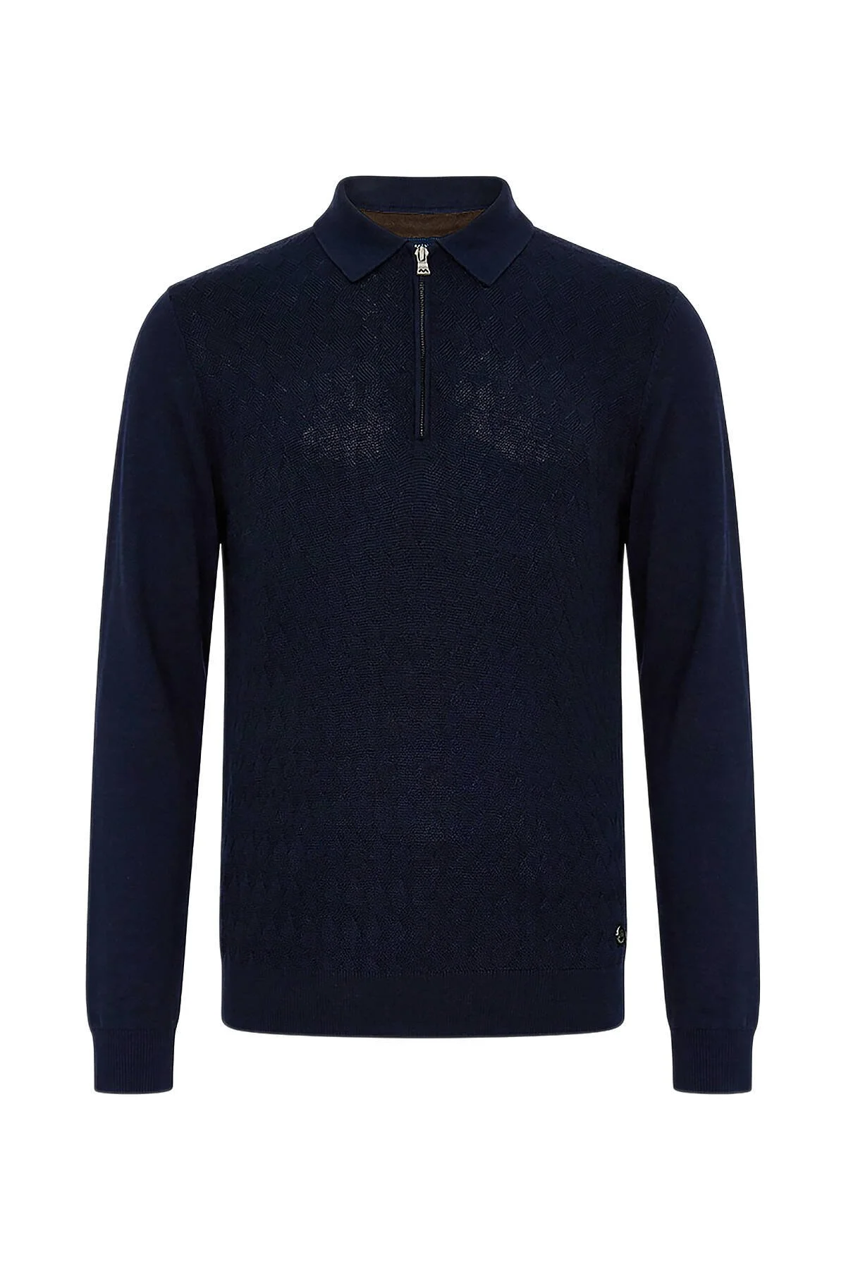 Hemington - Extrafine Merino Mini Argyle Desen Lacivert Fermuarlı Polo Triko (6)