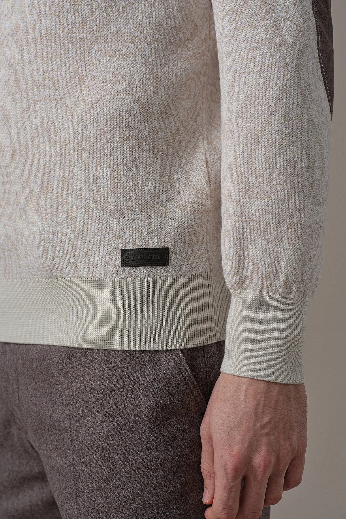 Hemington - Extrafine Merino Paisley Desen Bej Polo Triko (4)