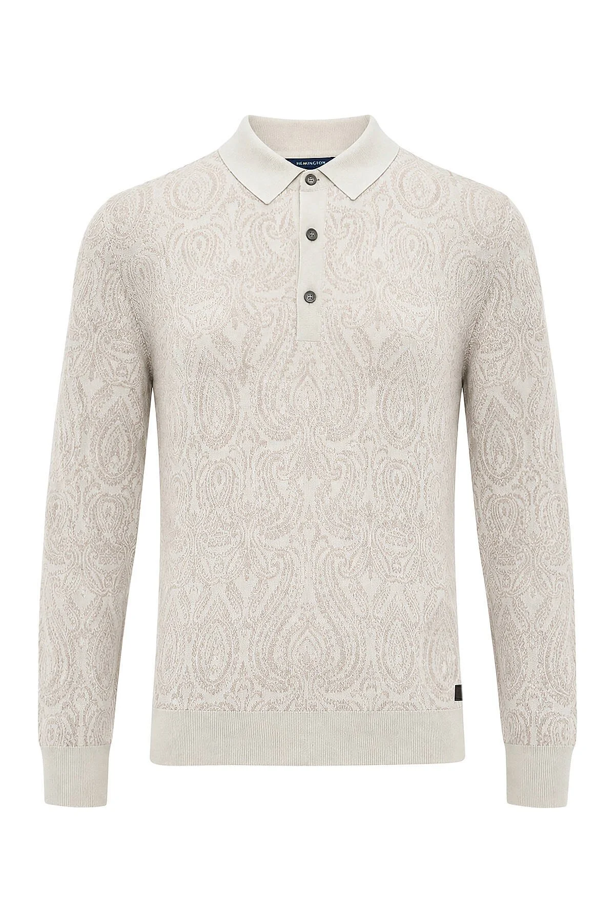 Hemington - Extrafine Merino Paisley Desen Bej Polo Triko (7)