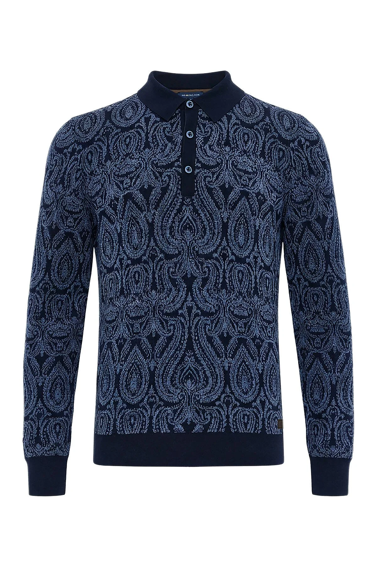 Hemington - Extrafine Merino Paisley Desen Lacivert Polo Triko (6)