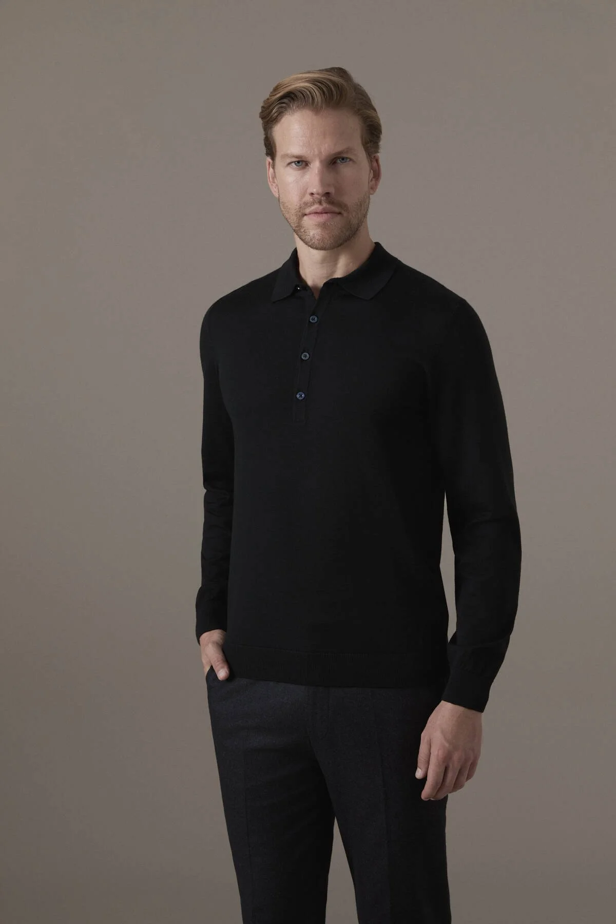 Hemington - Extrafine Merino Siyah 3 Düğme Polo Triko (1)