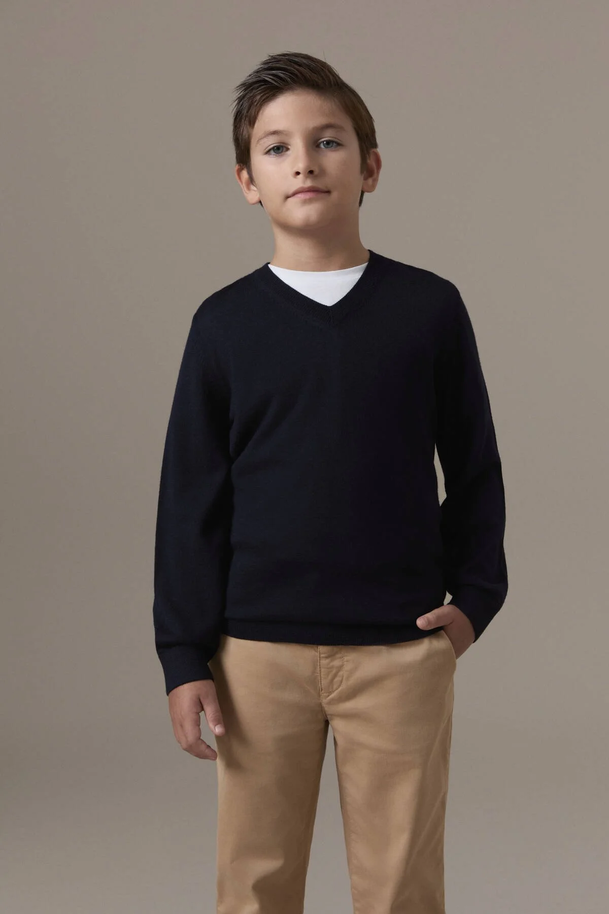 Hemington - Extrafine Merino V Yaka Lacivert Çocuk Triko (1)