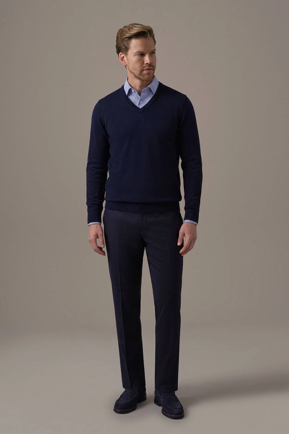 Hemington - Extrafine Merino V Yaka Lacivert Triko (1)