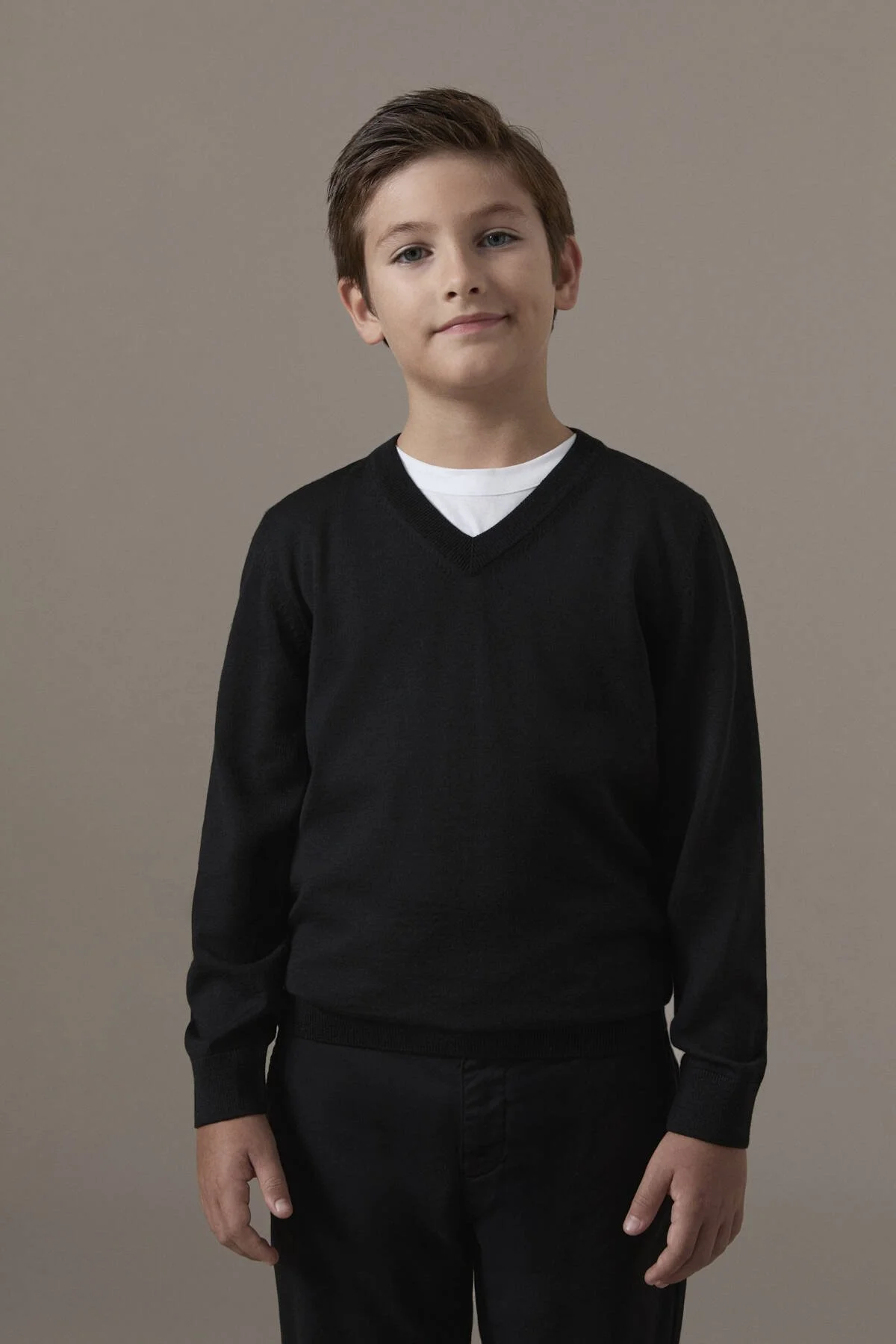 Hemington - Extrafine Merino V Yaka Siyah Çocuk Triko (1)