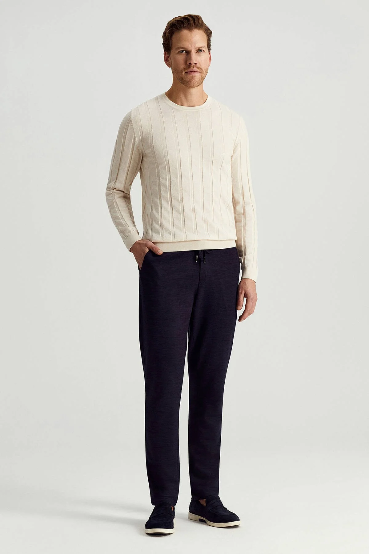 Hemington - Extrafine Merino Yün-Pamuk Karışım Desenli Açık Bej Triko (3)