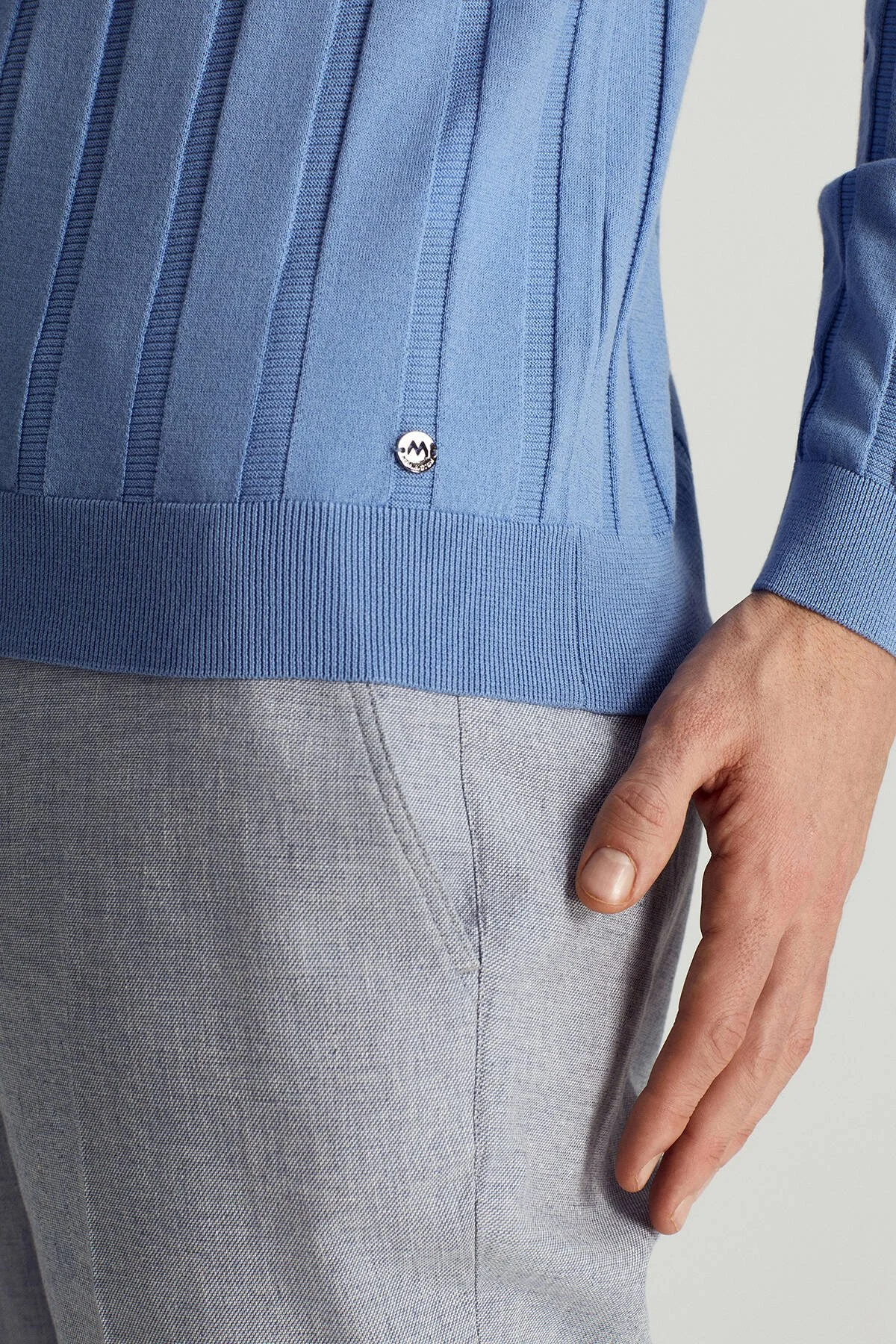 Hemington - Extrafine Merino Yün-Pamuk Karışım Desenli Mavi Triko (3)
