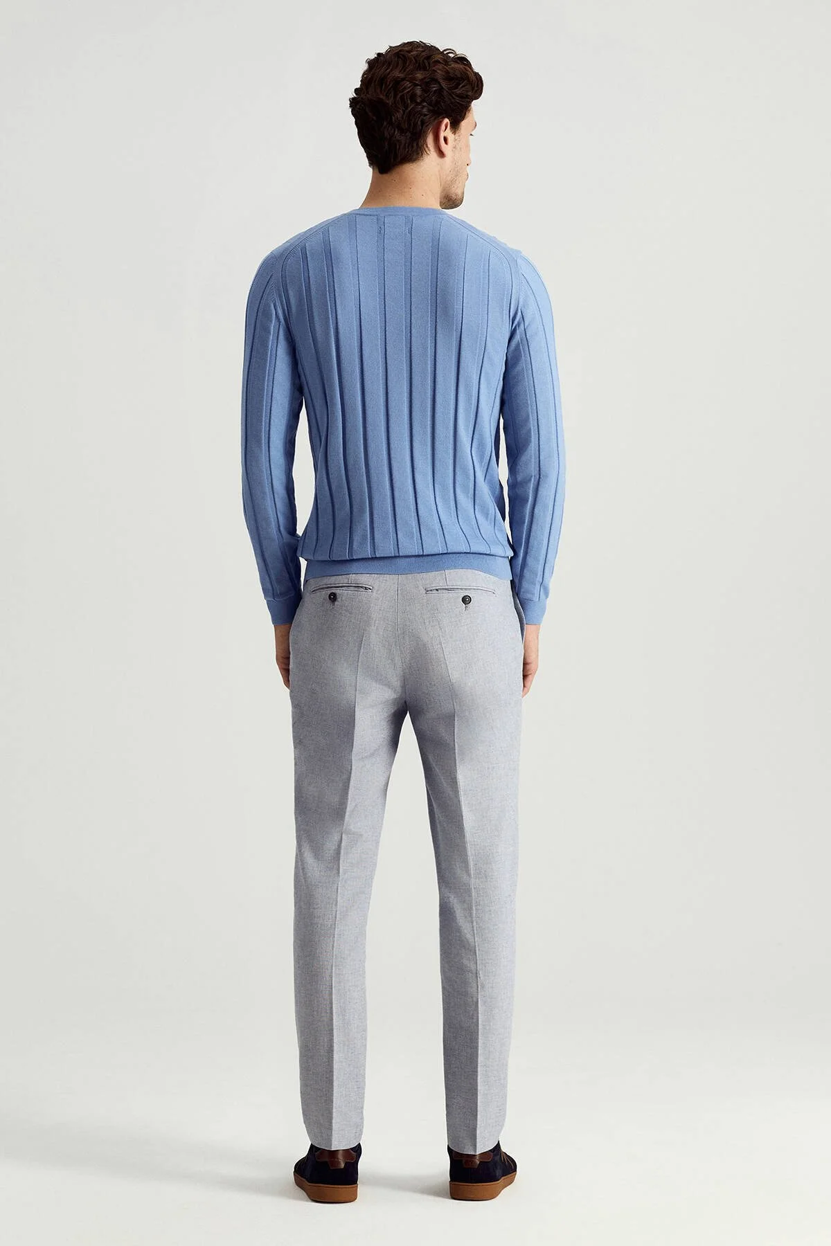 Hemington - Extrafine Merino Yün-Pamuk Karışım Desenli Mavi Triko (5)