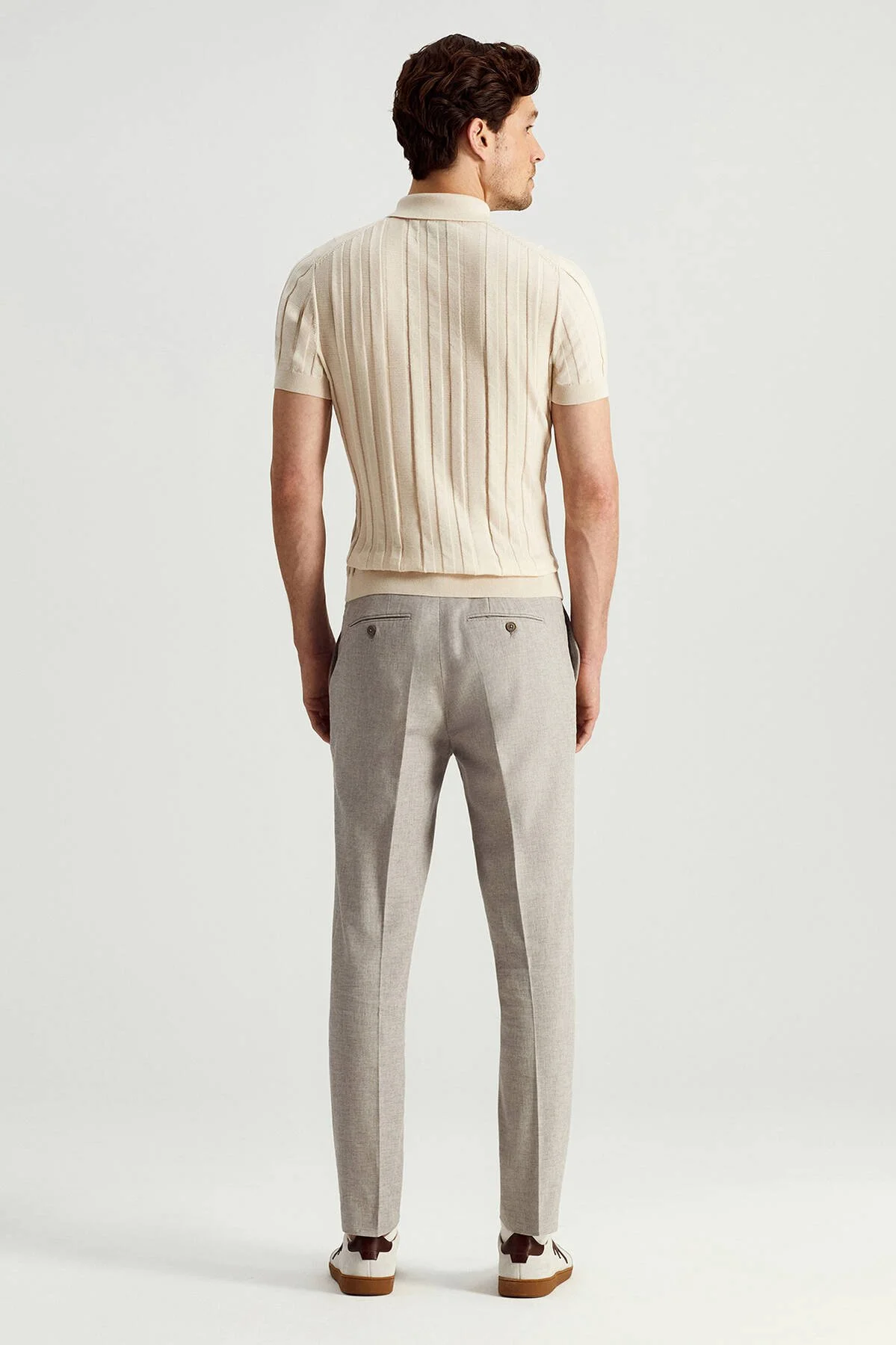 Hemington - Extrafine Merino Yün-Pamuk Karışım Üç Düğme Açık Bej Triko Polo (5)