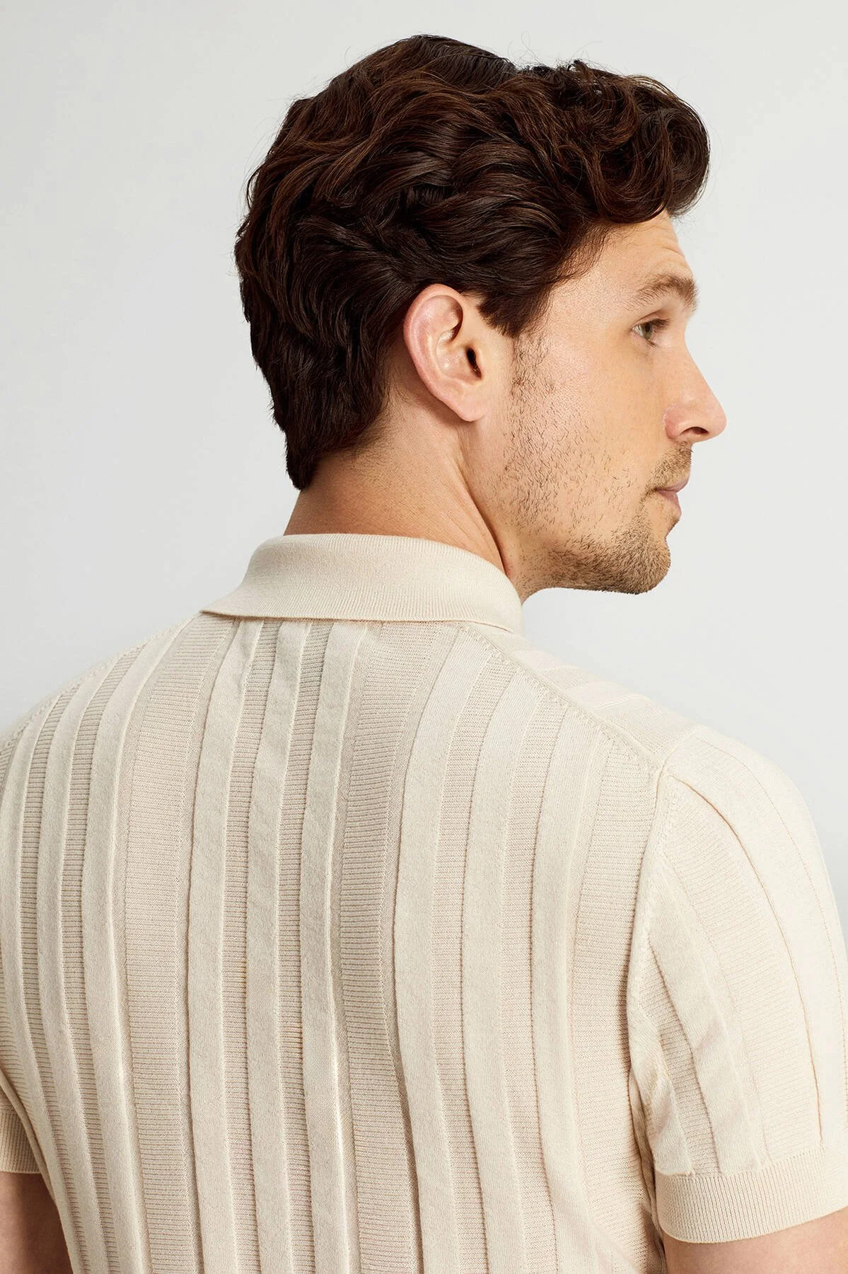 Hemington - Extrafine Merino Yün-Pamuk Karışım Üç Düğme Açık Bej Triko Polo (4)