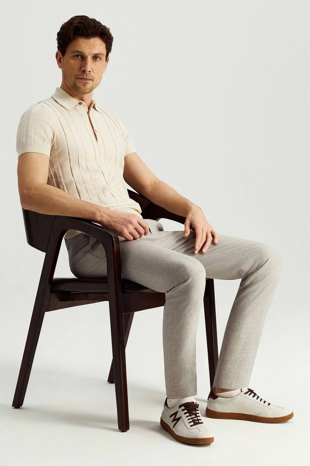 Hemington - Extrafine Merino Yün-Pamuk Karışım Üç Düğme Açık Bej Triko Polo (2)