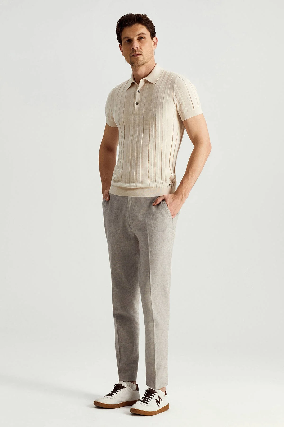 Hemington - Extrafine Merino Yün-Pamuk Karışım Üç Düğme Açık Bej Triko Polo (3)