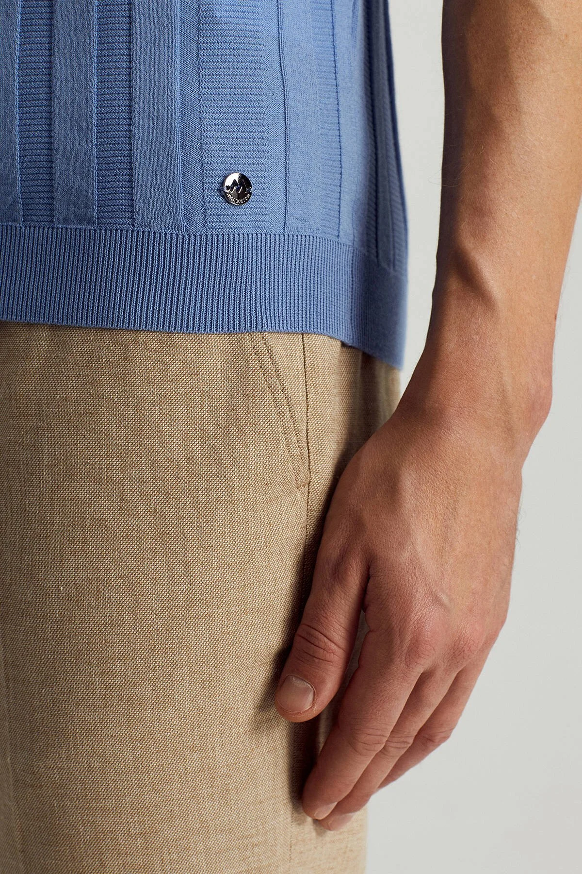 Hemington - Extrafine Merino Yün-Pamuk Karışım Üç Düğme Mavi Triko Polo (4)